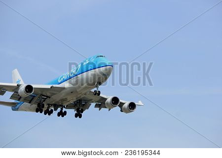 Amsterdam The Netherlands - April, 7th 2018: Ph-ckb Klm Royal Dutch Airlines Boeing 747-400f Approac