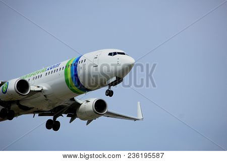 Amsterdam The Netherlands - April, 7th 2018: Ph-hsf Transavia Boeing 737-800 Approaching Schiphol Zw