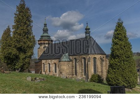 Church In Horni Slavkov Town In Spring Sunny Day