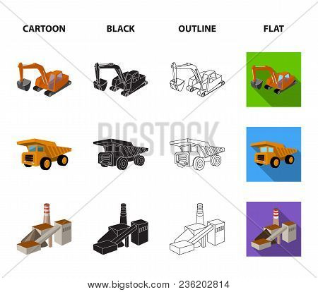 Excavator, Dumper, Processing Plant, Minerals And Ore.mining Industry Set Collection Icons In Cartoo
