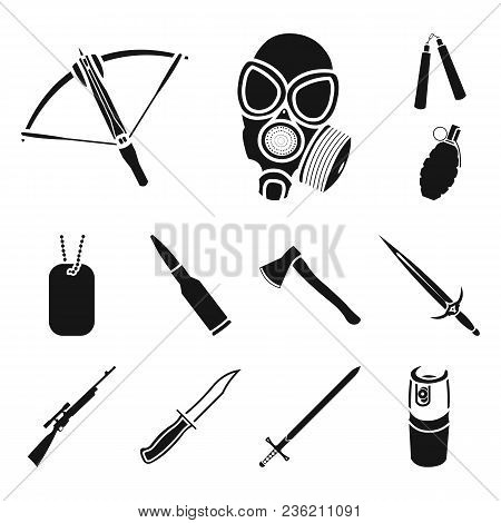 Types Of Weapons Black Icons In Set Collection For Design.firearms And Bladed Weapons Vector Symbol 