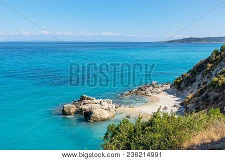 View Of Beautiful Xigia Beach. Natural Sulfur Spa On Zakynthos Island. Greece.