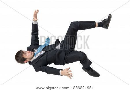 Businessman Is Falling Down. Isolated On White Background.