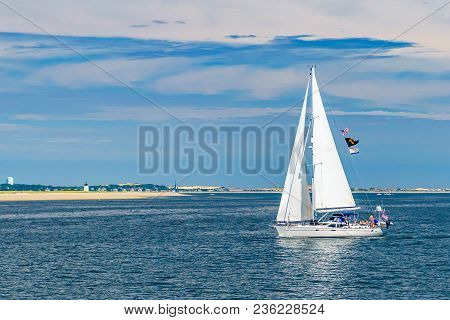 Yacht And Beautiful Landscape Of Ocean Beach Cape Cod Massachusetts Us