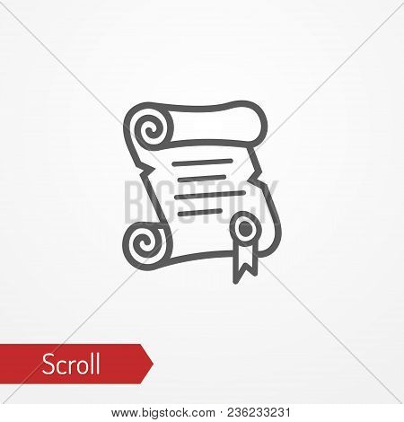 Abstract Paper Scroll With Stamp. Isolated Icon In Silhouette Style. Typical Medieval Or Fantastic S