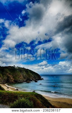Ocean coast in the north west of Spain, Galicia region, little town of Porto de Espasante, urban beaches detail