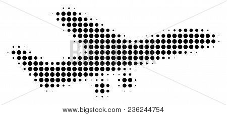 Aiplane Halftone Vector Pictogram. Illustration Style Is Dotted Iconic Aiplane Icon Symbol On A Whit