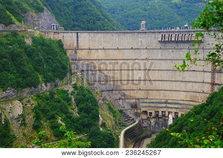Enguri Dam On The Inguri River, Georgia. One Of The Highest Arched Concrete Dams In The World.
