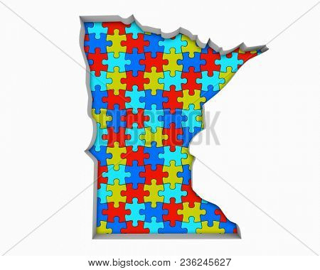 Minnesota MN Puzzle Pieces Map Working Together 3d Illustration