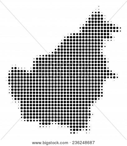 Borneo Island Map Halftone Vector Icon. Illustration Style Is Dotted Iconic Borneo Island Map Icon S