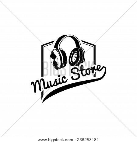 Headphones Icon. Music Store Logo Label Music Device. Vector. Music Shop Emblem.