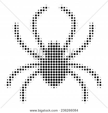 Spider Halftone Vector Icon. Illustration Style Is Dotted Iconic Spider Icon Symbol On A White Backg