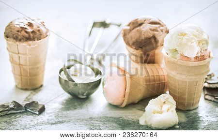 Different Ice Cream In A Cone