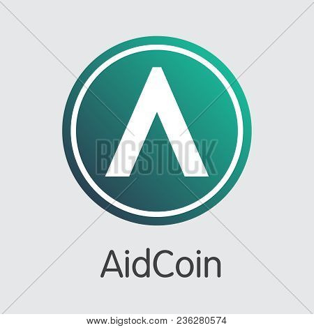 Aidcoin - Blockchain Cryptocurrency Concept. Colored Vector Icon Logo And Name Of Crypto Currency On
