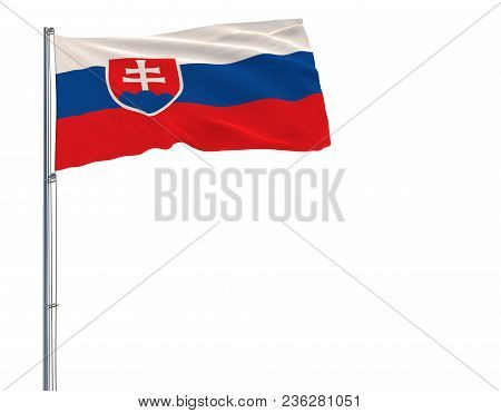 Isolate Flag Of Slovakia On A Flagpole Fluttering In The Wind On A White Background, 3d Rendering, 4