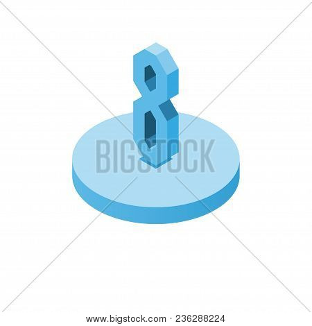 Isometric Blue Eight Icon On Disk, 3d Character, Vector Eps10