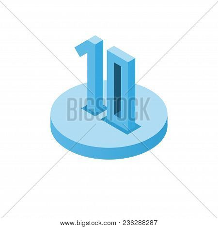Isometric Blue Ten Icon On Disk, 3d Character, Vector Eps10