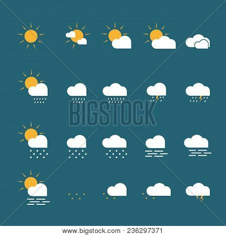 Weather Icons Set. Sun, Cloud, Rain, Snow And Fog.