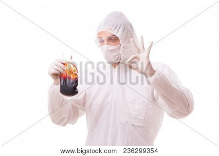 Epidemiologist with blood sample isolated on white background