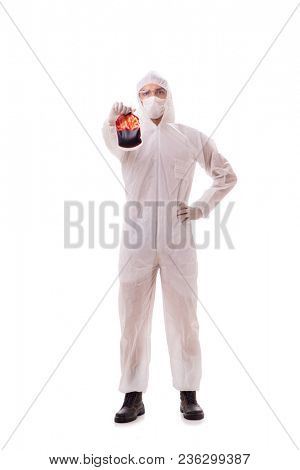 Epidemiologist with blood sample isolated on white background