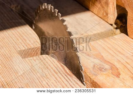 Circular Saw Blade For Cutting Wood Made Of High Speed Steel On An Old Table Saw Woth Wooden Saw Bas