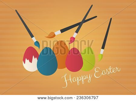 Happy Easter card. Painting brush with colourful eggs.