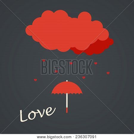 Romantic Card With Cloud And Rain Of Hearts. Flat Design.