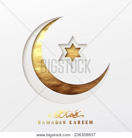 Ramadan Vector Background. Effect Of The Cut Paper With The Embossed Arabic Calligraphic Text Of Ram