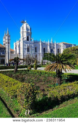Lisbon, Portugal - March 27, 2018: The Jeronimos Monastery Or Hieronymites Monastery Is Located In L