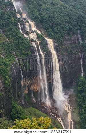 Seven Sisters waterfalls near the town of Cherrapunjee in Meghalaya, North-East India.