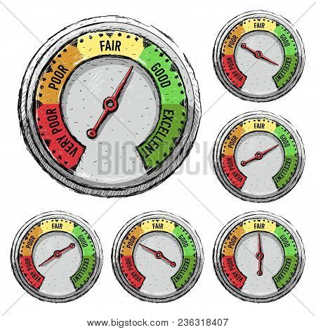 Speedometer. Poor, Fair, Good Excellent - Rating Meter Vector Illustration Isolated
