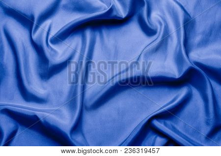 Smooth Silk Fabric Or Blue Statin With Waves, Can Be Used As Background Or Wallpaper