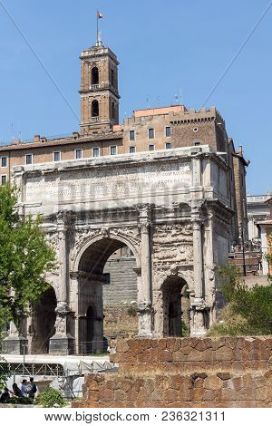 Rome, Italy - June 24, 2017: Capitoline Hill, Septimius Severus Arch At Roman Forum In City Of Rome,