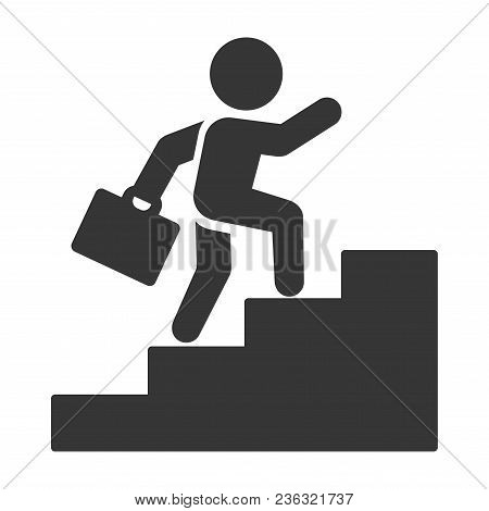 Businessman With Case Walk Up Stairs Icon. Vector Illustration