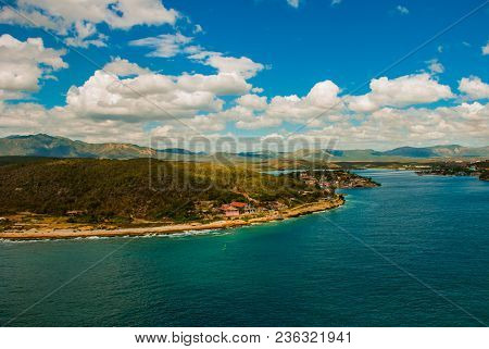 Panorama View From The Top, Turquoise And Blue The Color Of Water. A Small Fishing Island Of Cayo Gr
