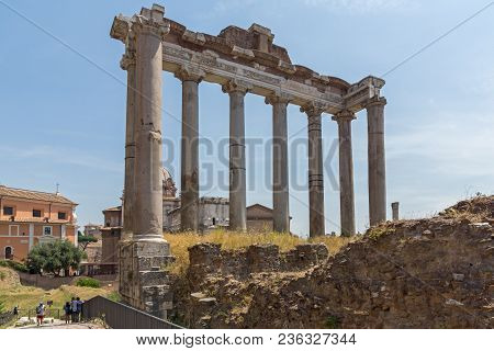 Rome, Italy - June 24, 2017: Capitoline Hill, Temple Of Saturn And Capitoline Hill In City Of Rome, 
