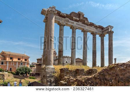 Rome, Italy - June 24, 2017: Capitoline Hill, Temple Of Saturn And Capitoline Hill In City Of Rome, 