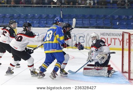 Kyiv, Ukraine - April 14, 2018: Iihf 2018 Ice Hockey U18 World Championship Div 1 Group B Game Ukrai