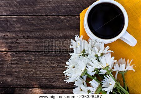 Espresso Coffee And Summer Flowers.