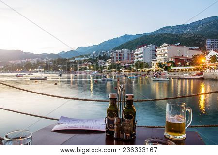 The September Night In Rafailovici Bay In Montenegro