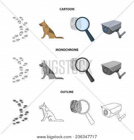 Traces On The Ground, Service Shepherd, Security Camera, Fingerprint. Prison Set Collection Icons In