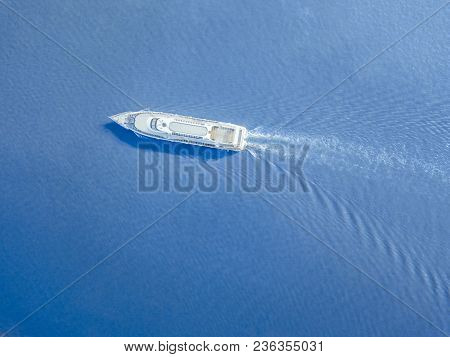 Aerial Ferry In The Sea On A Sunny Day Blue Water Isolated