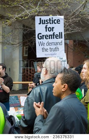 London, United Kingdom, 14th April 2018:- Marchers On A Silent March From Kensington Town Hall To Th