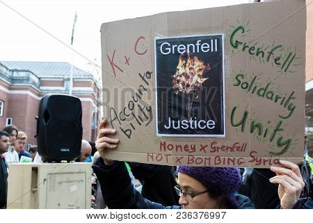 London, United Kingdom, 14th April 2018:- Marchers On A Silent March From Kensington Town Hall To Th