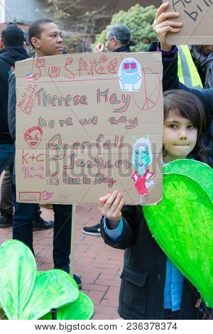 London, United Kingdom, 14th April 2018:- Marchers On A Silent March From Kensington Town Hall To Th