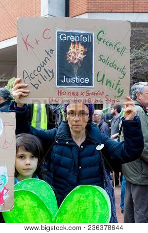London, United Kingdom, 14th April 2018:- Marchers On A Silent March From Kensington Town Hall To Th