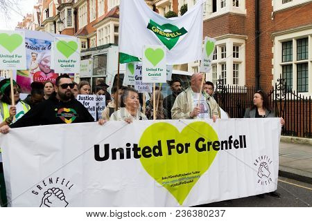 London, United Kingdom, 14th April 2018:- Marchers On A Silent March From Kensington Town Hall To Th