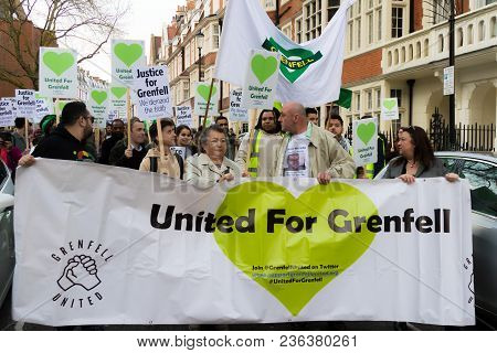 London, United Kingdom, 14th April 2018:- Marchers On A Silent March From Kensington Town Hall To Th