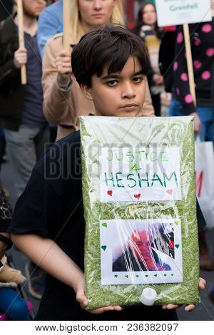 London, United Kingdom, 14th April 2018:- Marchers On A Silent March From Kensington Town Hall To Th