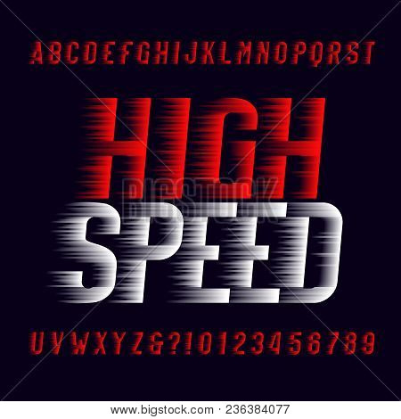 High Speed Alphabet Font. Wind Effect Type Letters And Numbers On Dark Background. Stock Vector Type